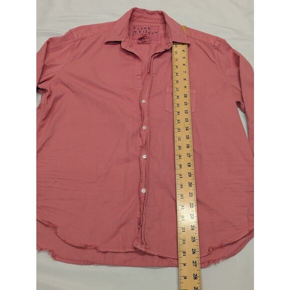 Frank & Eileen Eileen Distressed Relaxed Button Up Shirt Salmon Rose Women Med - Picture 4 of 8